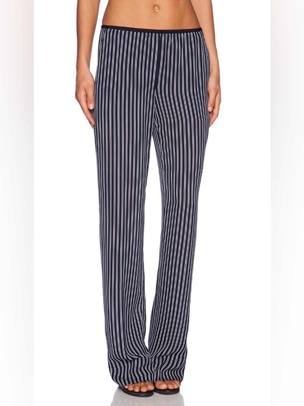 Theory Pajema Main Stripe Silk Navy and White Vertical Stripe Pant